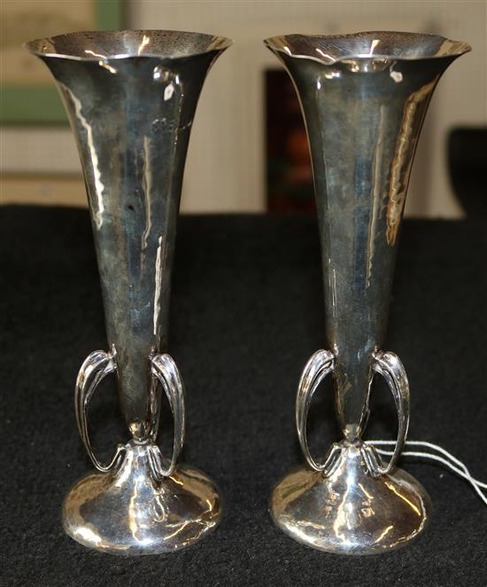 Pair silver spill vases